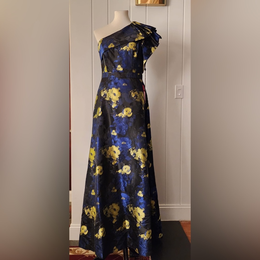 Formal Floral Off the Shoulder Gown with Pockets